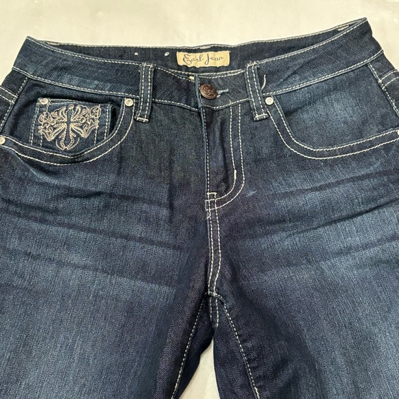 EARL JEAN Women’s Embroidered Rhinestone Boot Cut Denim Jeans - dark wash size 4 - Picture 4 of 7